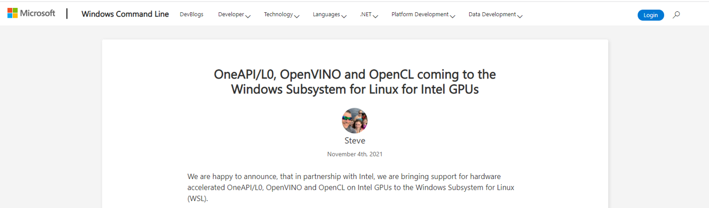 微软 Windows Linux 子系统（WSL2）已支持英特尔图形硬件加速