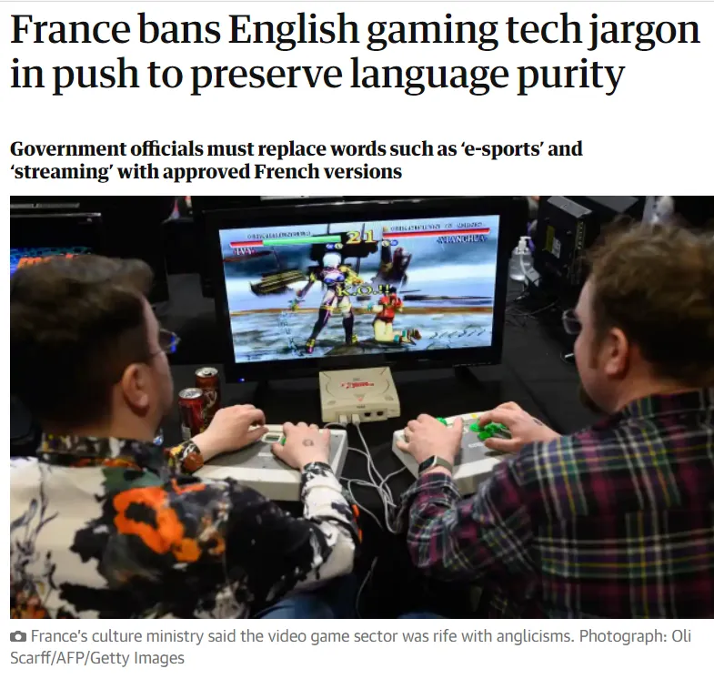 为保护法语交流，法国禁止电子游戏中使用英语术语