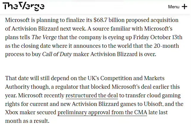 微软计划10月13日以687亿美元收购动视暴雪