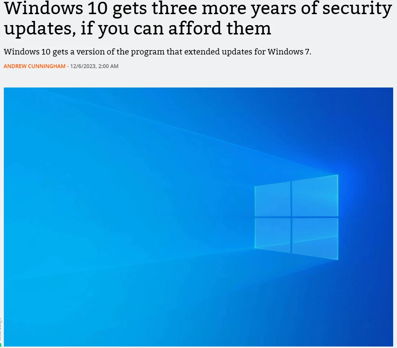 微软将为Win10提供三年付费扩展安全更新