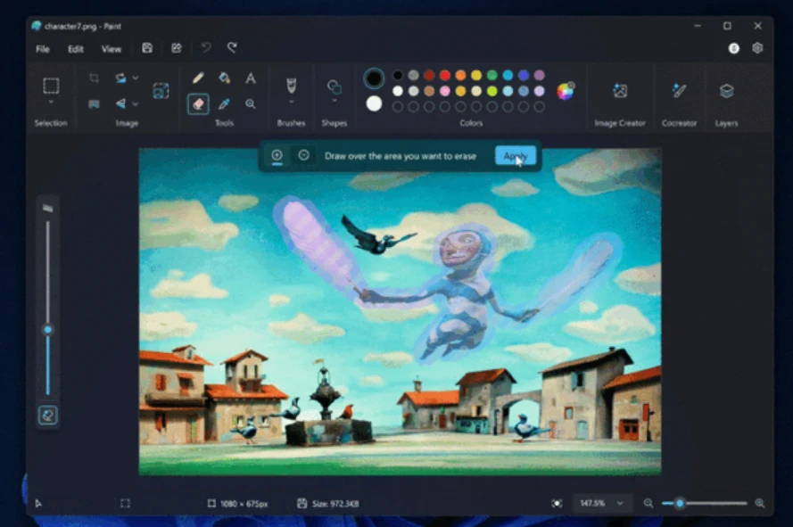 微软Win11画图应用大变身，AI填充、擦除一应俱全