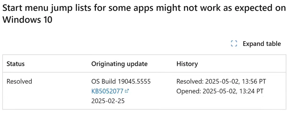 微软承认 Win10 开始菜单跳转列表失效问题