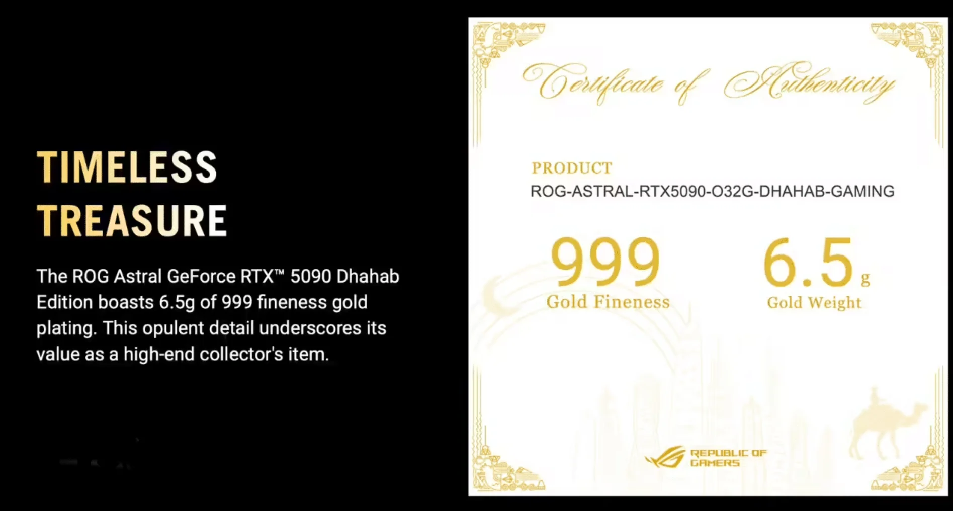 华硕开售 ROG Astral RTX 5090 Dhahab 显卡：含 6.5 克黄金，售价约 7000 美元起