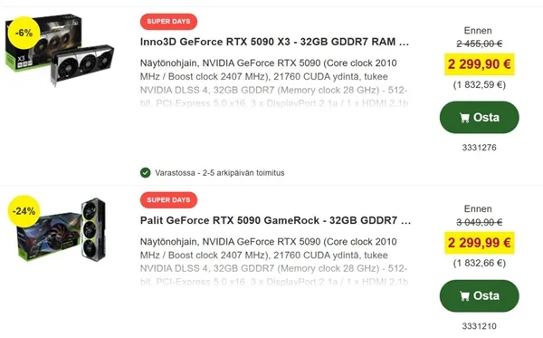 RTX 5090跌破建议售价:中国玩家悲催