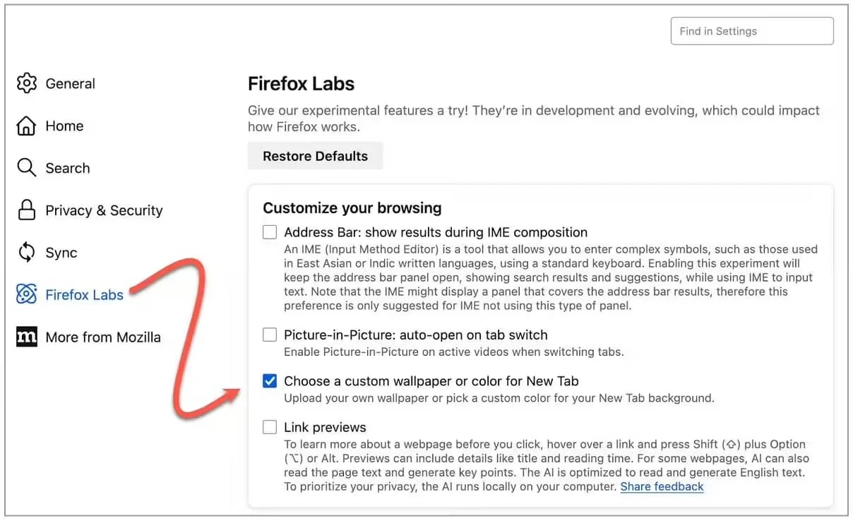 火狐 Firefox 浏览器 138 新特性：新标签页背景支持上传图片定制
