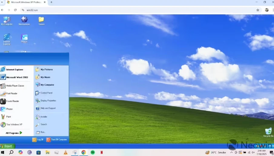 怀旧之旅启动：网页版 WinXP 亮相，可用画图工具、玩扫雷游戏等