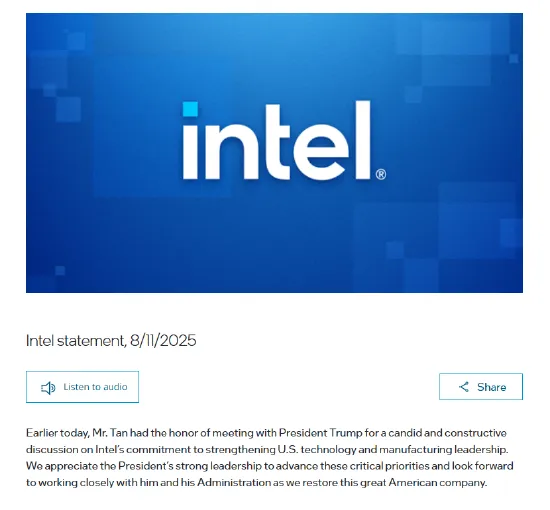 特朗普夸赞陈立武成就斐然！英特尔发表最新声明