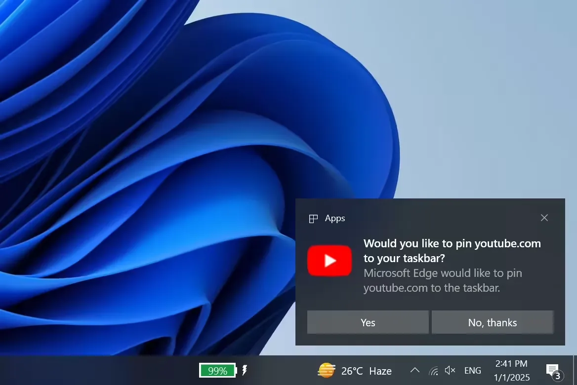 微软再出新招：向主力谷歌 Chrome 用户，推荐固定 Edge 浏览器至任务栏