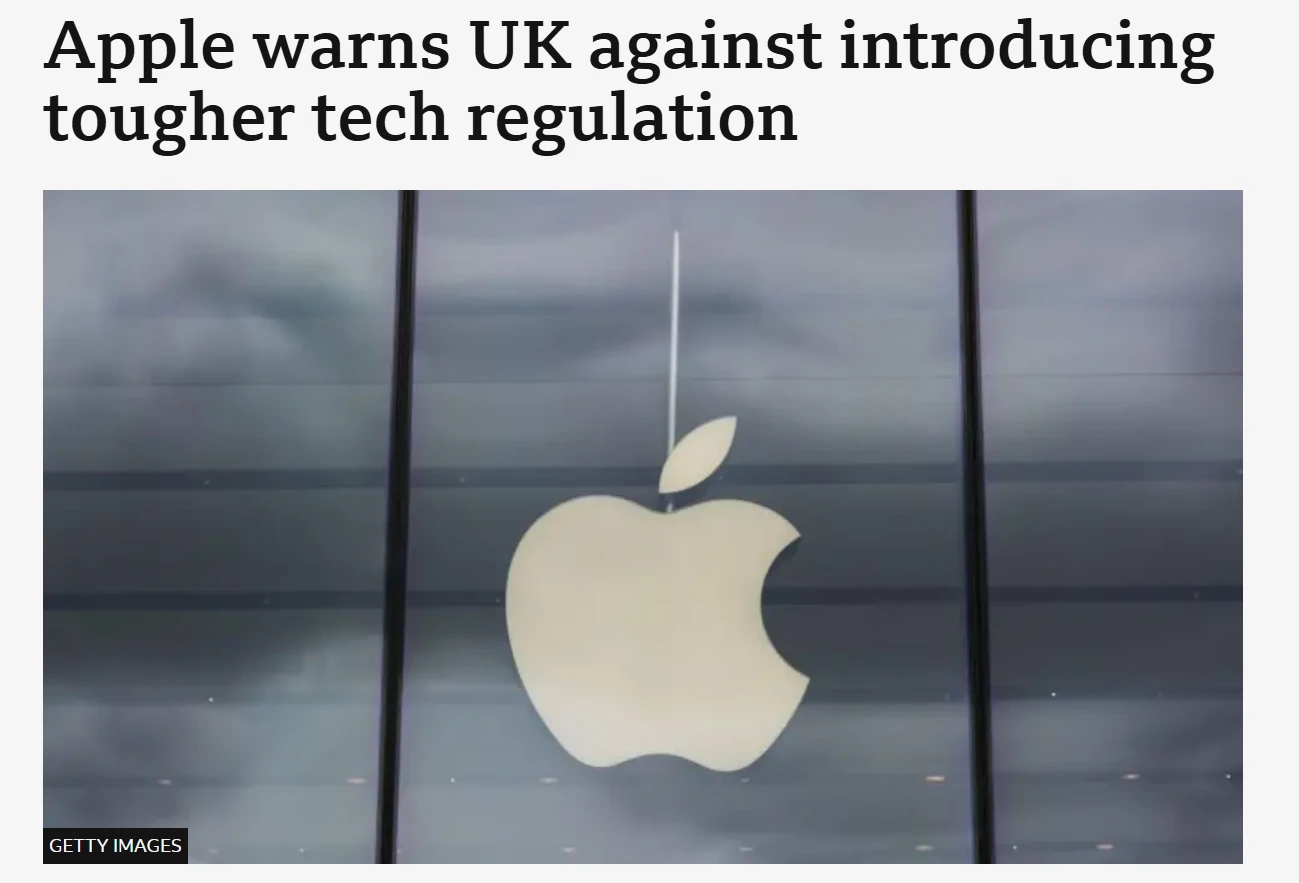 苹果警告英国有关部门：若强推“欧盟式”监管规定，将导致部分新功能推迟甚至不上线