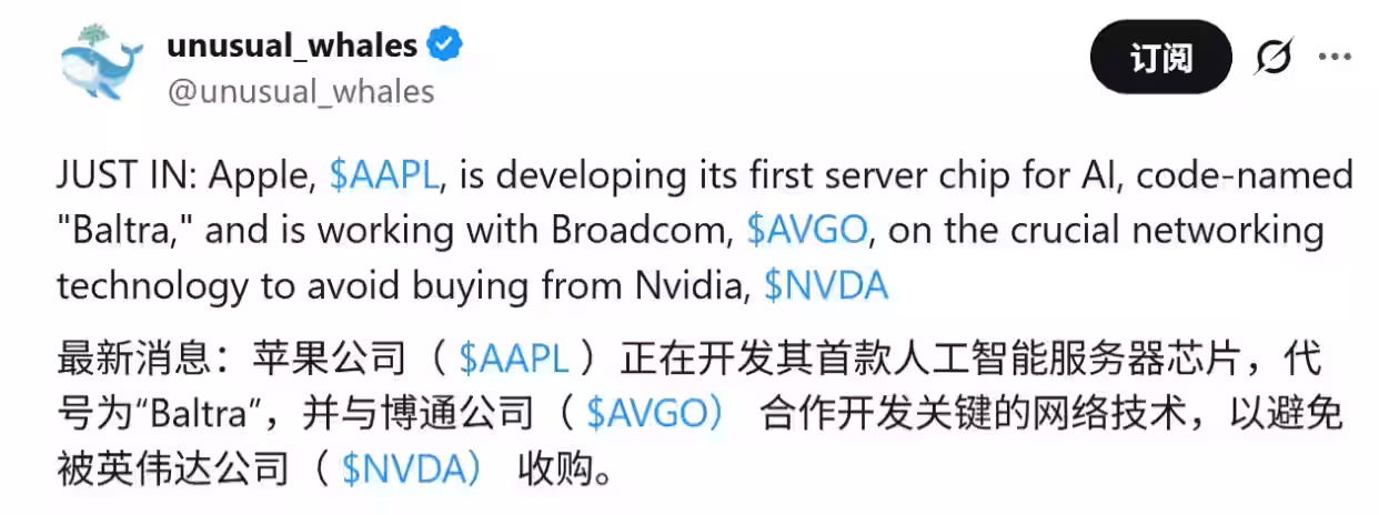 苹果携手博通自研 AI 服务器芯片:专注推理、台积电 3nm 工艺,有望 2027 年部署