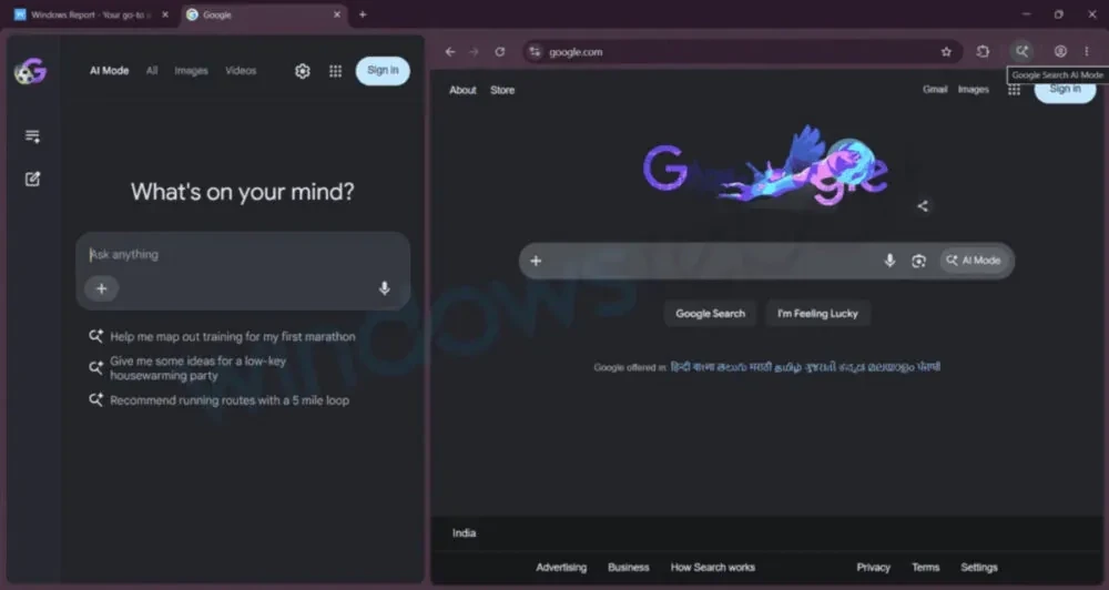 谷歌 Chrome Canary 测试工具栏 AI Mode 快捷方式:支持侧边栏深度问答插图1 谷歌 Chrome Canary 测试工具栏 AI Mode 快捷方式:支持侧边栏深度问答